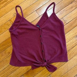Maroon waffle knit top - Medium - tie front - cute and loose!